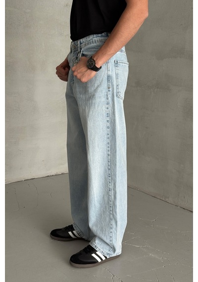 Erkek Ekstra Baggy Jean Pantolon Buz Mavi
