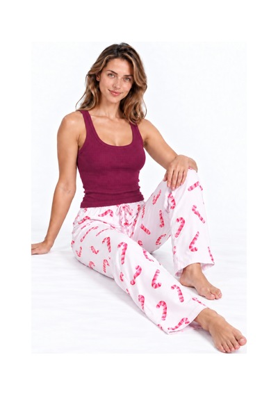 Fit Women Kadın Trend Günlük Bluz Bordo Desenli Pijama Takımı