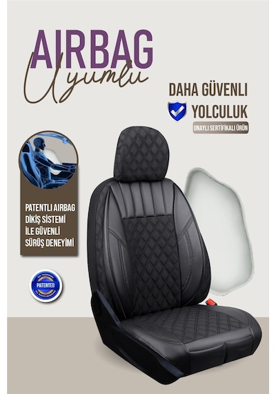 Ford Focus 1 Hatchback Uyumlu Lüx Yarı Deri Oto Koltuk Kılıfı Ön Arka Takım Petra Tam Siyah