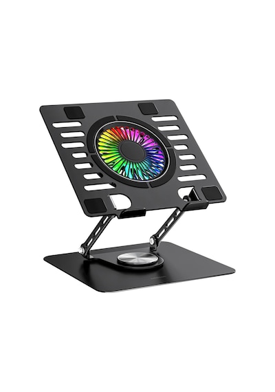 Addison Bykalite Ad-rc36 Steely 360 Derece Dönebilen Fanlı Rgb Işıklı Ayarlanabilir Siyah Metal Laptop Stand