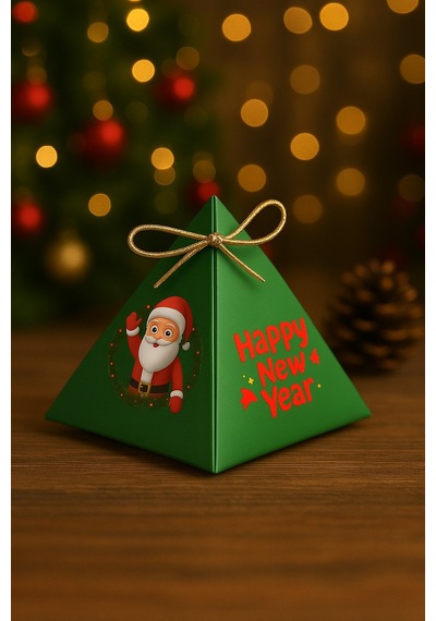 Noel Baba Yeşil 10'lu Piramit Kutu - Hediye Kutusu - Yılbaşı Kutusu - Yılbaşı Hediye- New Year Gift