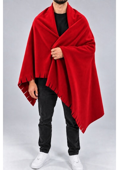 Parshey Polar Şal 70x170 Cm Unisex Sıcak Tutan Yumuşak Kenar Püsküllü Kırmızı