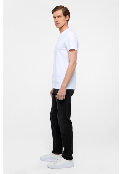 Süvari Beyaz Slim Fit Düz V Yaka Tişört