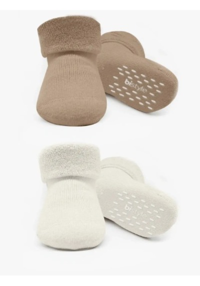 Bisyle Bistyle Çorap Soket Havlu 2li Kaymaz Basic Boy Bej - Natural Bej - Ekru