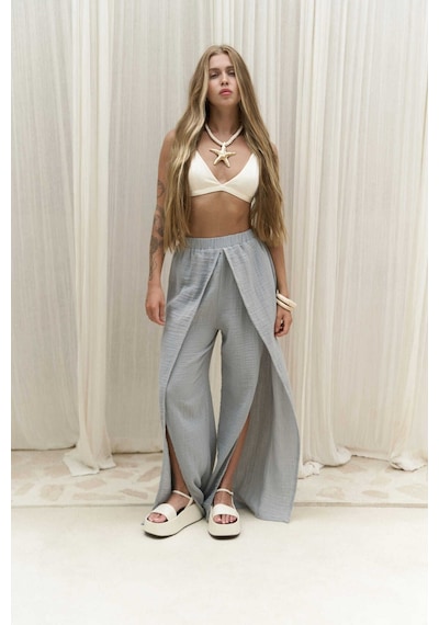 Mai Collection Mai Studios Co. Bima Yırtmaç Detaylı Gri Pantolon Gri