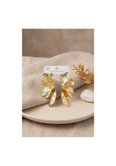 316l Çelik Gold Renk Lotus Yaprak Model Kadın Küpe Tj-bkp12154 Evimdeyokyok