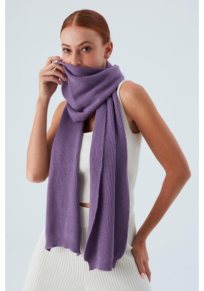 Peraluna Nomı Scarf Selanik Örgü Kaşmir Karışımlı Yumuşak Kadın Triko Atkı - Pastel Mor Pastel Mor