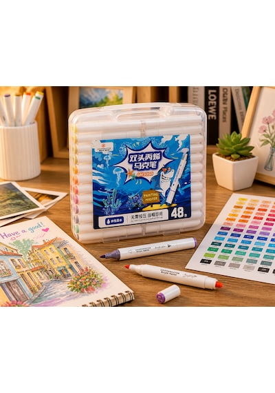 Graphmaster Sta-art Çift Uçlu Akrilik Marker 48'li Set Yuvarlak Uç Boya Kalemi Çok Renkli