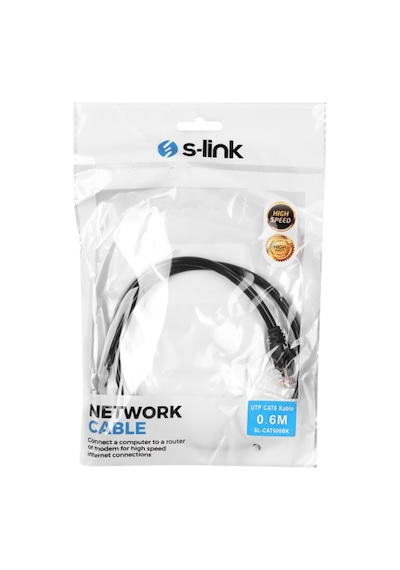 S-LINK SL-CAT606BK 0,6M SIYAH CAT6 KABLOSU