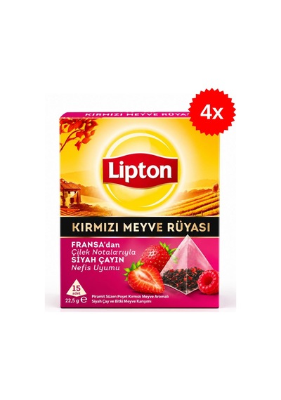 Lipton Kırmızı Meyve Rüyası Çilek Aromalı Piramit Poşet Çay 4 x 15'li