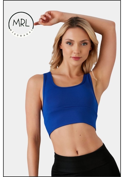 Missmaral Kadın Saks Mavi Sporcu Sütyeni Pedli Likralı Su Sporları Koşu Fitness Dans Sportsbra Saks Mavi