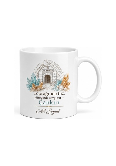 Çankırı Tuz Temalı Kişiye Özel Memleket Kupa Bardak Hediye Beyaz / Çok Renkli