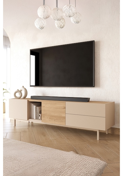 Sedra Tv Ünitesi Sehpası 2 Kapaklı 2 Geniş Çekmeceli Ahşap Ayak 180cm Kumsal-sepet Sd1-cs Bej Sedra Tv Ünitesi Sehpası 2 Kapaklı 2 Geniş Çekmeceli Ahşap Ayak 180cm Kumsal-sepet Sd1-cs Bej
