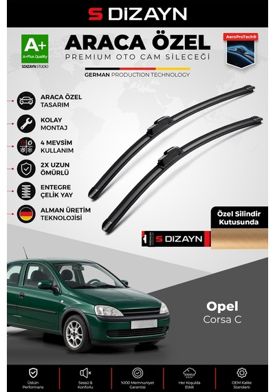 S-dizayn Opel Corsa C Ön Cam Silecek Seti 2000-2006 Premium Araca Özel 50-45 Cm A+ Kalite