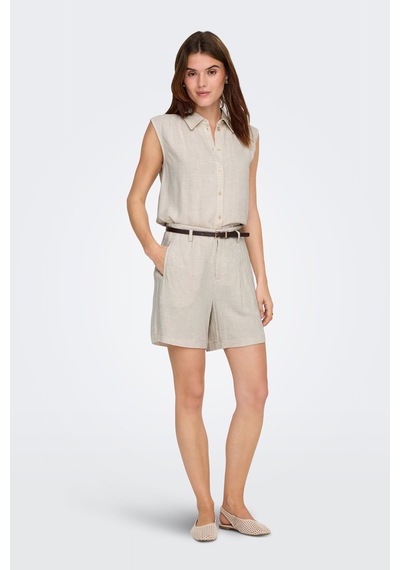Only Onlsiesta Keten Karışımlı Regular Fit Kemer Detaylı Short Bayan Short 15367413 Taş