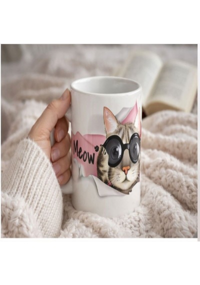 Meow Kedi Tasarımlı Seramik Kupa Sevimli Ve Şık Kahve Bardağı Beyaz