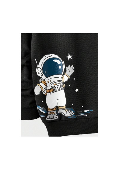 Magors Stıl-x Pamuklu Siyah Renk, Nasa Baskılı Oversıze Sweatshırt Siyah