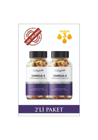 Collagen Forte 2 Adet Omega-3 Premium Fish Oil 90 Softgel X 1000mg, Balık Yağı, Hidrolize Kolajen