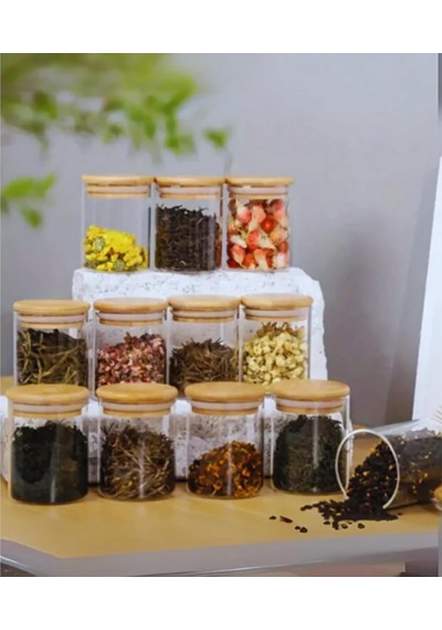 Bybars 12li Standlı Baharatlık Takım Organizer Bambu Kapak Ahşap Stand Çok Renkli