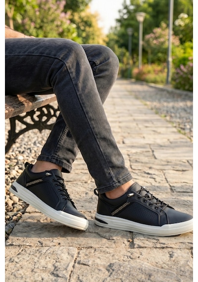 In Step Comfort Elite Grek Desenli Siyah Erkek Günlük Spor Ayakkabı