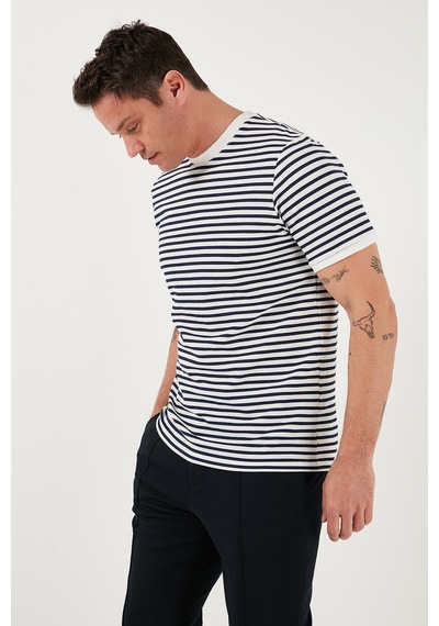 Buratti Pamuklu Çizgili Regular Fit Bisiklet Yaka Erkek T Shirt 5903005 Indigo
