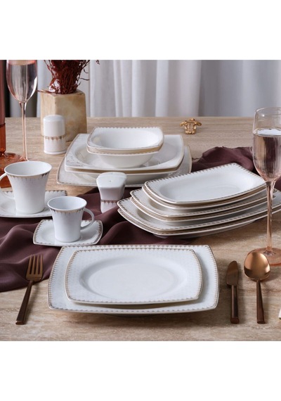 Güral Porselen Caroline 54 Parça 12 Kişilik Yemek Takımı 6567 Krem