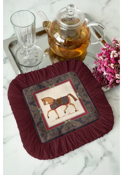 At Desenli Lüks Saçaklı Sunum Peçetesi - Klasik Equestrian Bohem Bordo Bardak Altlığı Servis Mendili Metalik Toprak Kum At Desenli Lüks Saçaklı Sunum Peçetesi - Klasik Equestrian Bohem Bordo Bardak Altlığı Servis Mendili Metalik Toprak Kum