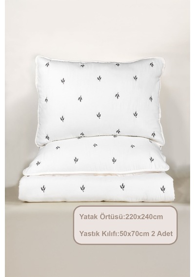 Elart Larissa Yatak Örtüsü Seti Çift Kişilik Nakışlı 220x240 Cm Siyah Siyah
