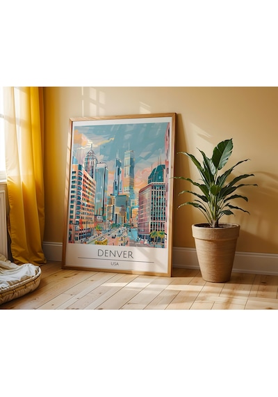 Denver Usa Ahşap Çerçeveli Dekoratif Duvar Tablosu