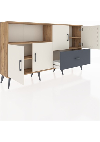Arges Konsol 4 Raflı Tek Çekmeceli 4 Kapaklı 176x30x99 Çam-aytaşı Çam-aytaşı/antrasit Arges Konsol 4 Raflı Tek Çekmeceli 4 Kapaklı 176x30x99 Çam-aytaşı Çam-aytaşı/antrasit