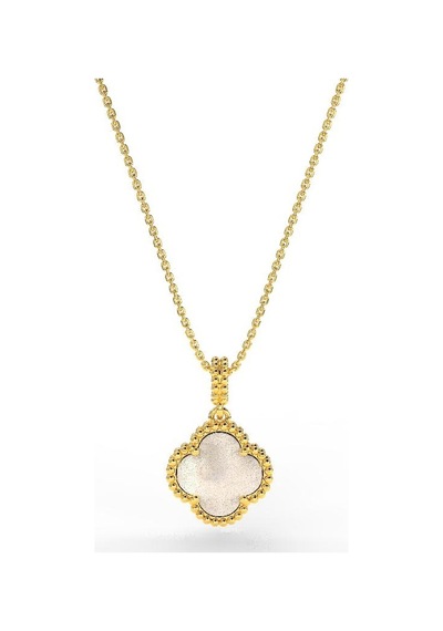 Roza Silver 925 Ayar Beyaz Sedef Taşlı Gold Yonca Gümüş Kolye Rn10283