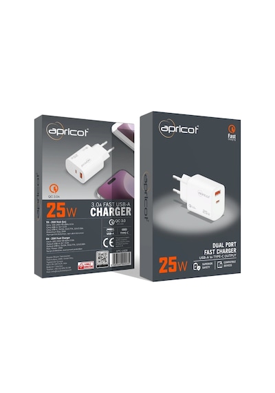 Şarj Kafa Type-c + Usb Çıkış 25 W Hızlı Şarj Apricot Apc-u426