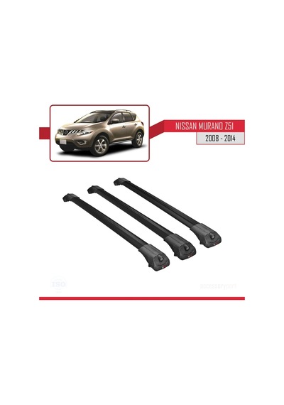 Nissan Murano Z51 2008-2014 Arası İle Uyumlu Ace-1 Ara Atkı Tavan Barı Siyah 3 Adet Bar