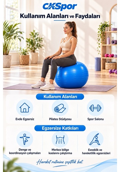 Ckspor 65 Cm Pilates Topu 165 180 Cm Boy Aralığında Olanlar İçin Pilates Topu + Pompası