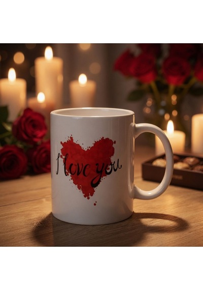 Delux Serisi Çay Kupası İkram Bardağı Dekoratif Kupa I Love You Tasarım Bardak Çok Renkli