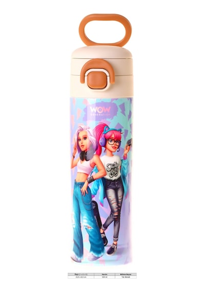 Wow Generation 520 Ml Cool Desenli Mavi - Pembe Kız Çocuk Çelik Termos Matara Çift İçim Kilitli Kapak - W6042