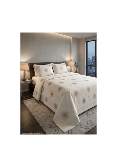 Çift Kişilik Nakışlı Yatak Örtüsü Seti 2 Adet Yastık Kılıfı Dahil 250 X 260 Nakışlı01 Pembe