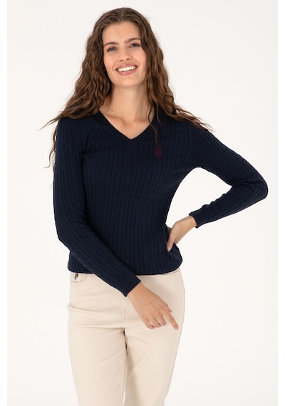 U.S. Polo Assn. Kadın Lacivert V Yaka Basic Kazak 50313625-VR033