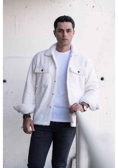 Oversize Çıtçıt Kapamalı Çift Cep Peluş Erkek Gömlek 001