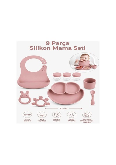 9 Parça Mama Seti %100 Silikon Bpa İçermez Ek Gıdaya Uygun Bej