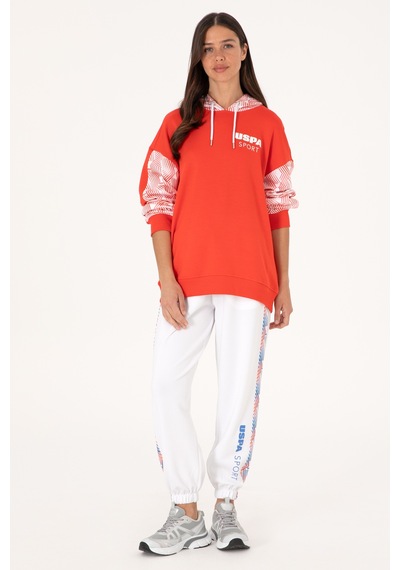 U.S. Polo Assn. Kadın Kırmızı Modal Karışımlı Kapüşonlu Sweatshırt 50300694-VR213