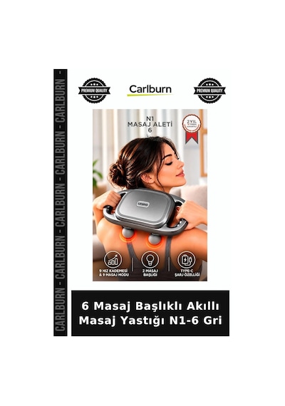 Premium 6 Masaj Başlıklı Akıllı Masaj Yastığı N1-6 Gri Günlük Modern Kolay Çok Renkli