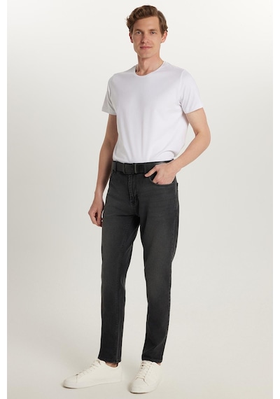 Tudors Erkek Normal Kesim Denim Yıkamalı Düz Paça Siyah Jean Kot Pantolon-34097 Siyah