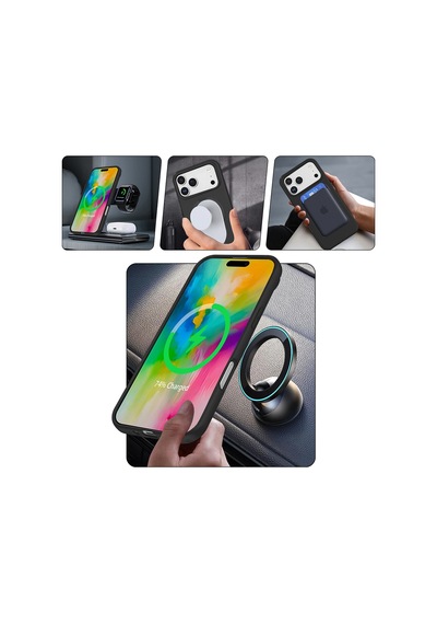 Apple Uyumlu iPhone 17 Air Kılıf M-safe Şarj Özellikli Standlı Zore Samara Kapak Lacivert