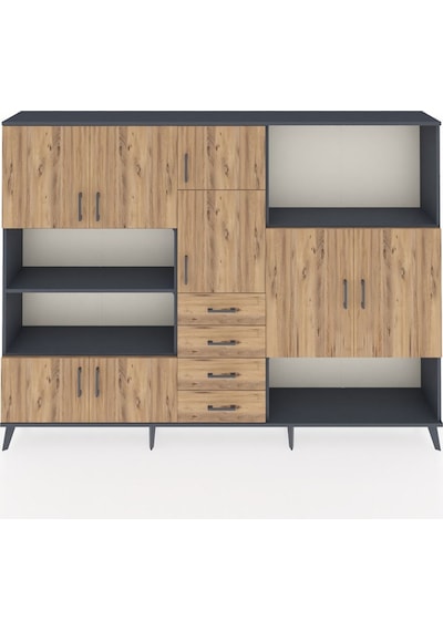 Arges Dolap 10 Raflı 4 Çekmeceli 8 Kapaklı 220x30x163 Antrasit-ça Antrasit-çam