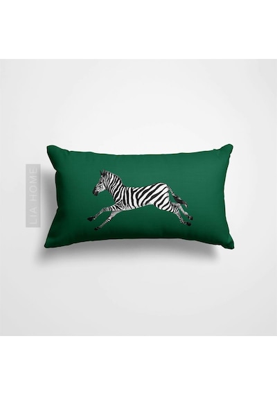 Yeşil Zebra Desenli Çift Taraflı Dekoratif Yastık Kılıfı 32 x 55 CM - Yeşil