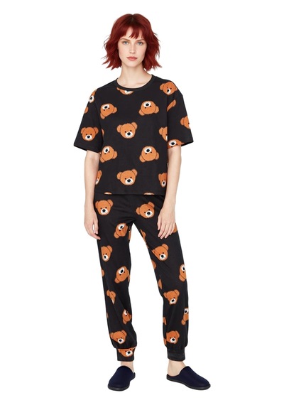Ersefa Kadın Ayıcık Desenli Lounge Pijama Takımı Fonksiyonel Dayanıklı K Antrasit