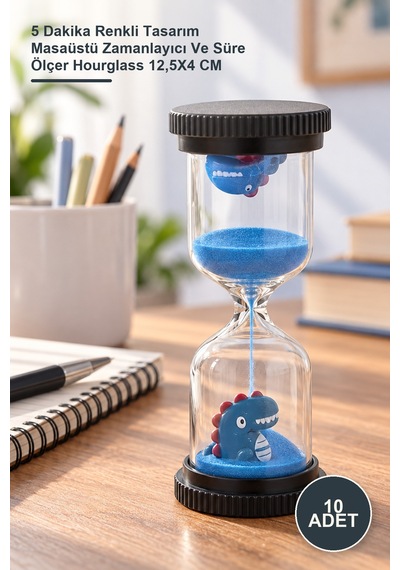 10 Adet Kum Saati 5 Dakika Renkli Tasarım Masaüstü Zamanlayıcı Ve Süre Ölçer Hourglass 12,5x4 Cm