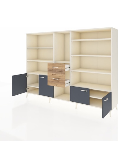 Hyperion Dolap 10 Raflı 2 Çekmeceli 4 Kapaklı 220x44x163 Aytaşı-a Aytaşı-antrasit/çam