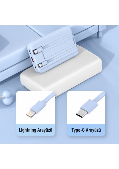 10000mah Manyetik Kablosuz Powerbank Dahili Type-c Lightning Kablolu Hızlı Şarj Cihazı Çok Renkli